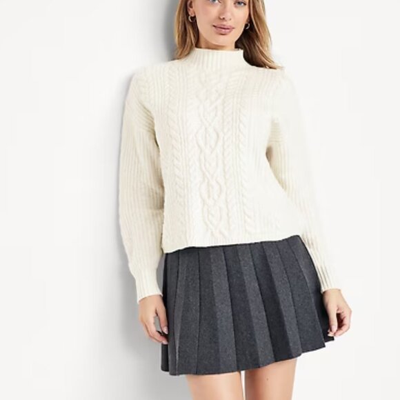 Old Navy SoSoft White Cropped Mock-Neck Cable Sweater/NWT/XL - Picture 3 of 14
